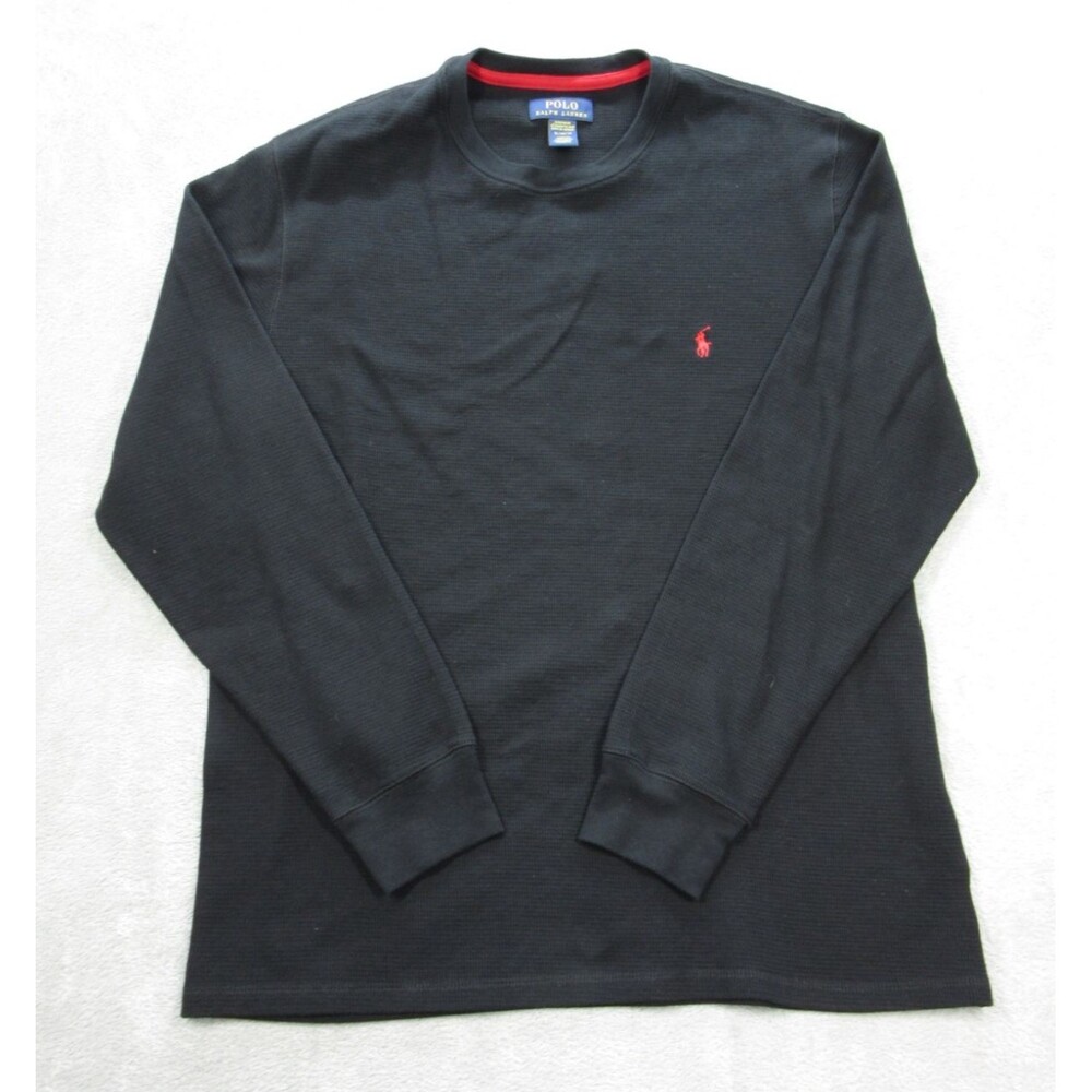 Polo Ralph Waffle Knit Sleep Shirt Lauren Men's XL Black Crewneck Logo Long Slv